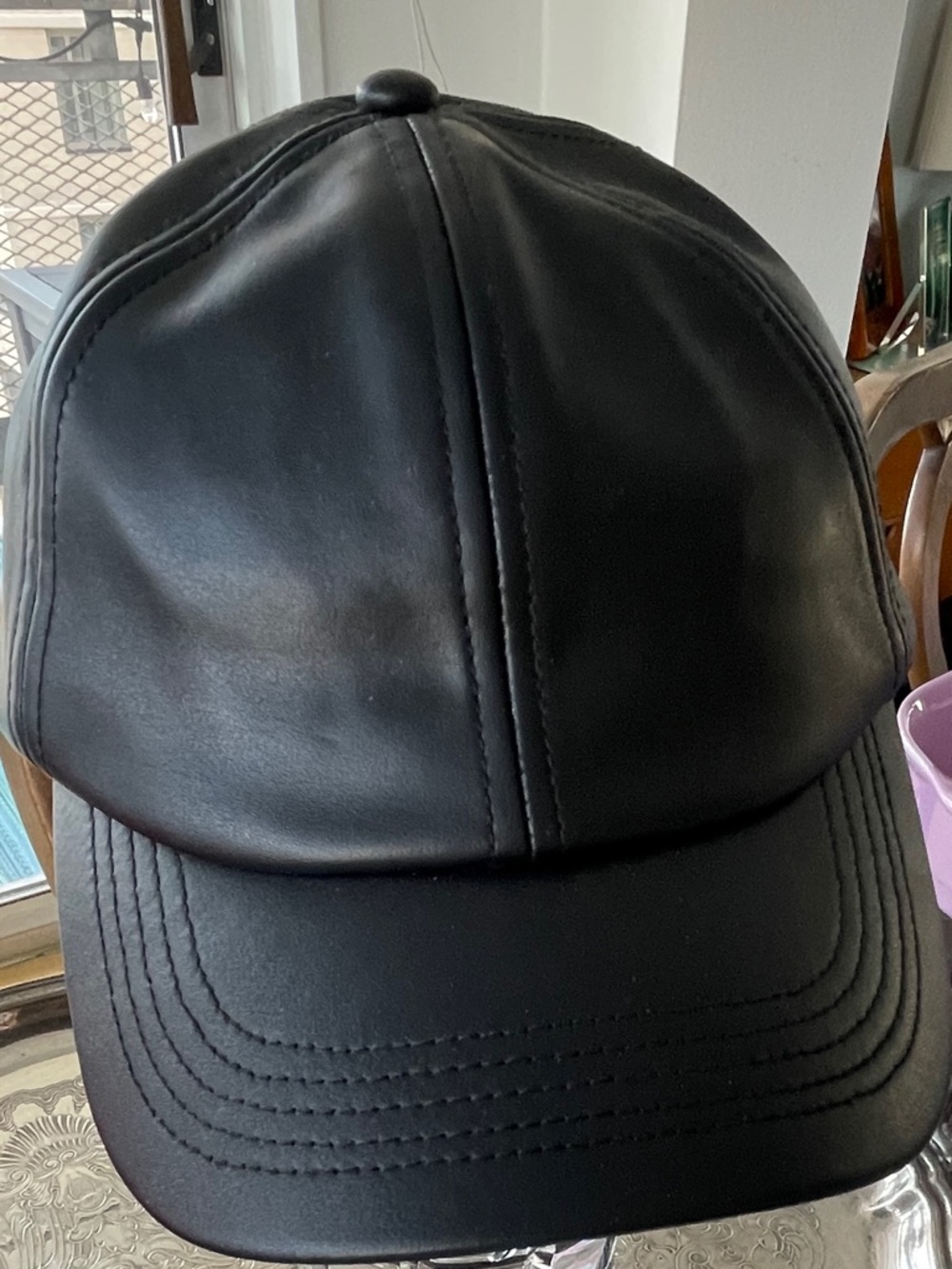 H&M Black Faux Leather Strapback Cap